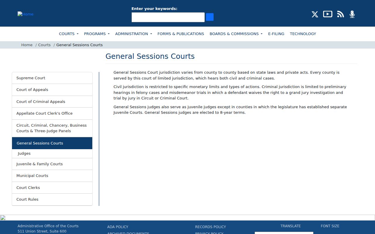 Alamo court records General Sessions distinction
