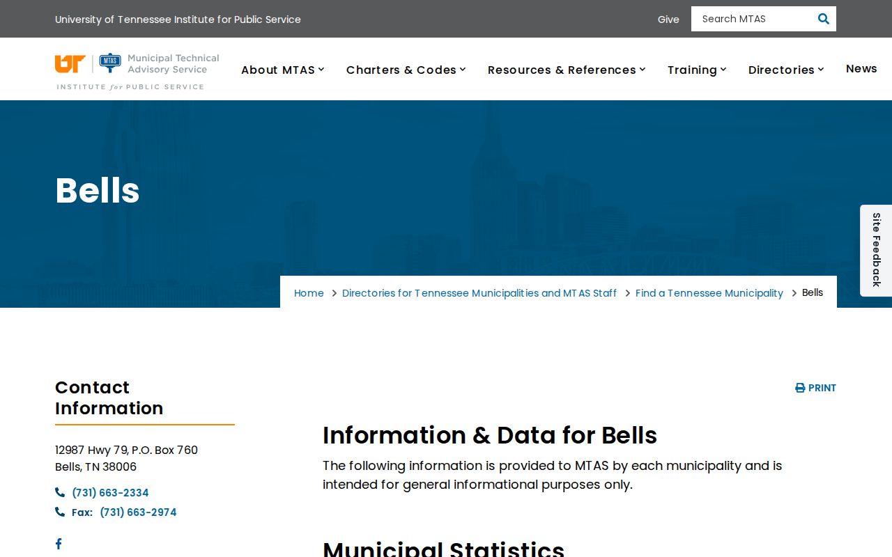 Official municipal directory used to locate Bells court and clerk information