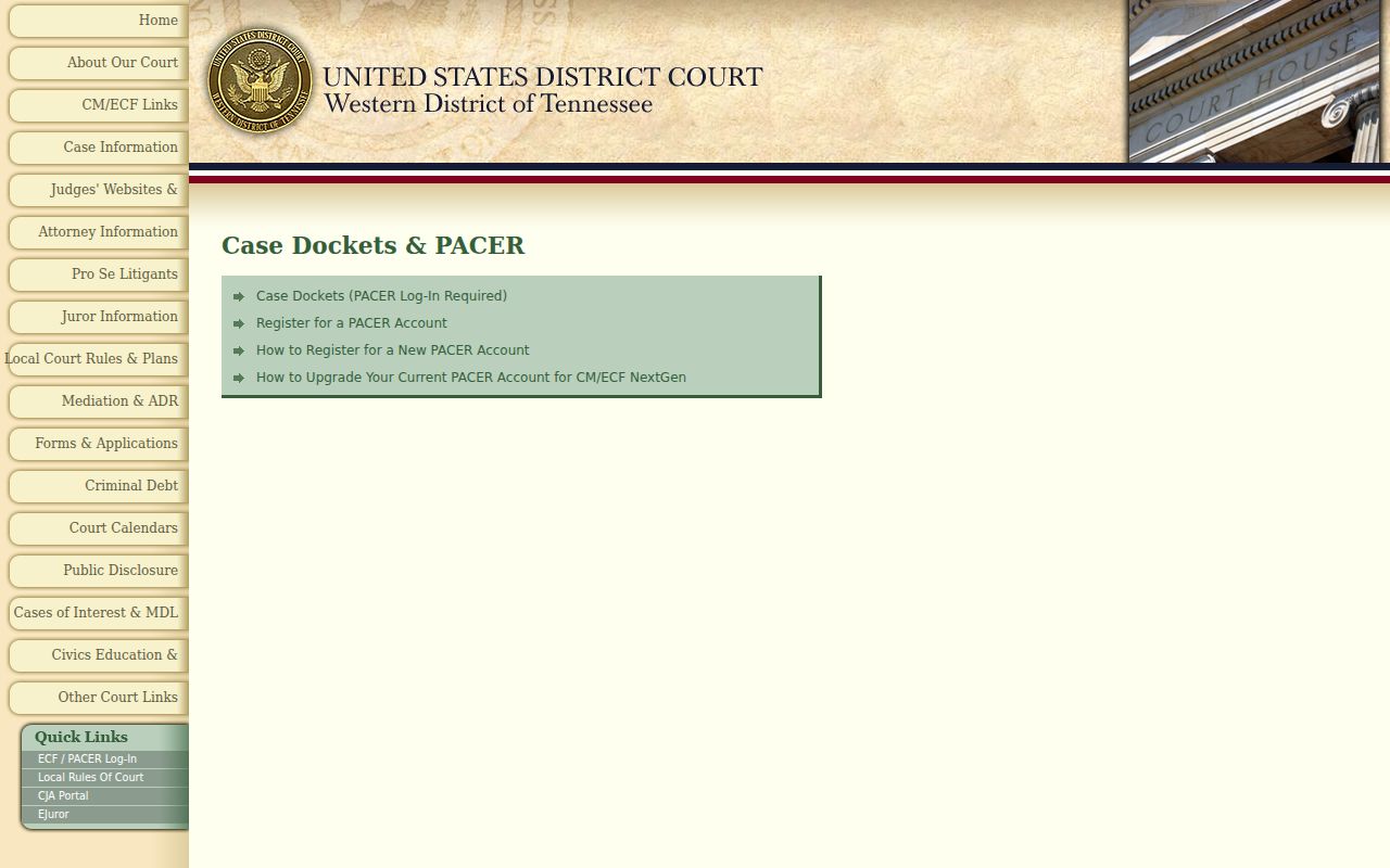 Crockett County federal docket search PACER notice