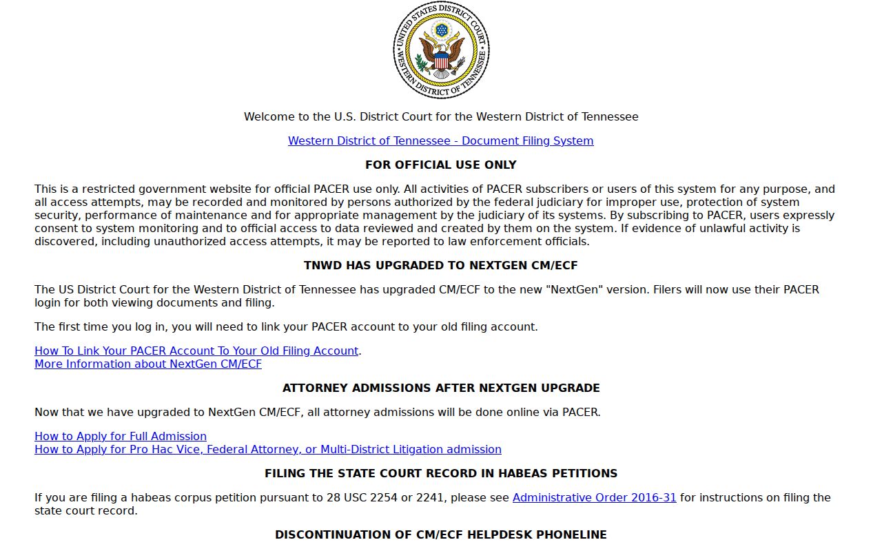 Crockett County federal case search CM ECF login
