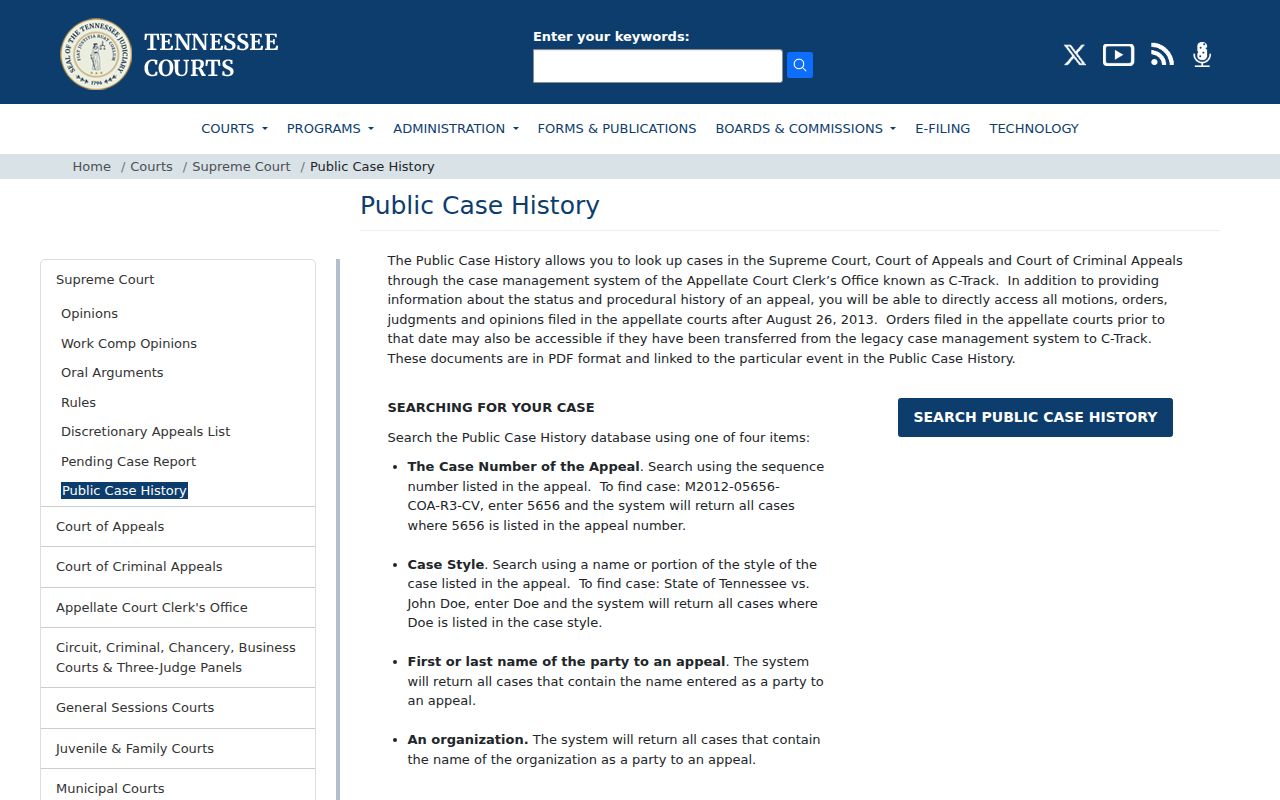 Crockett County case search appellate help page