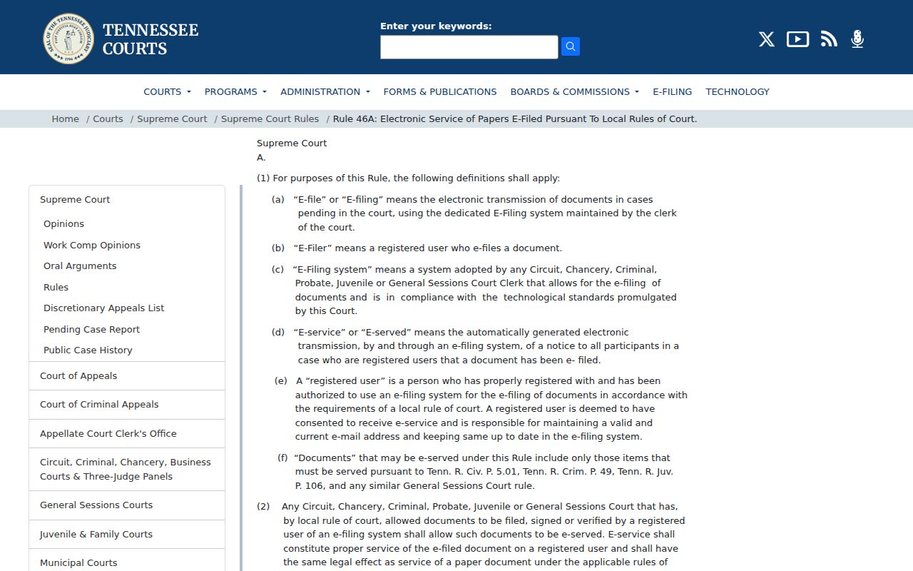 Tennessee electronic service rule for Crockett County civil docket filings