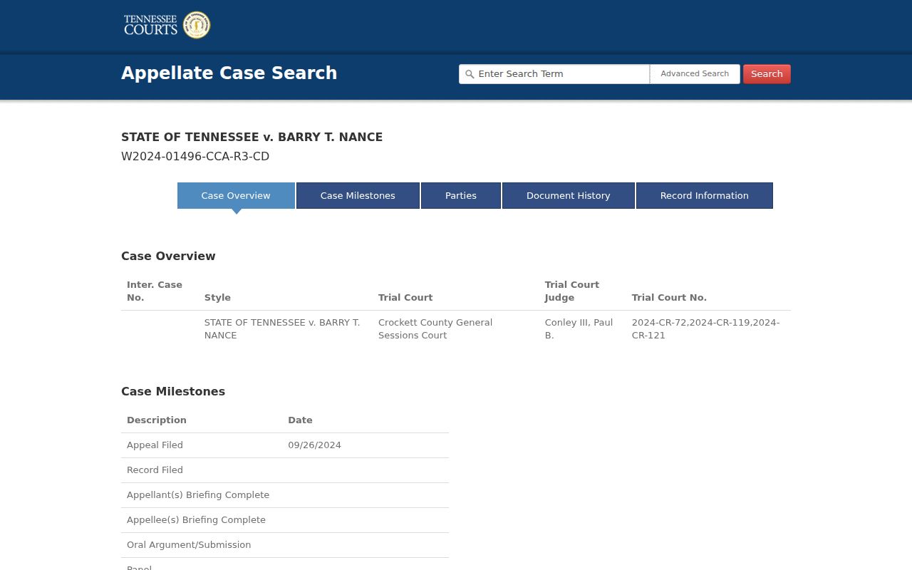 Crockett County criminal docket appellate fields