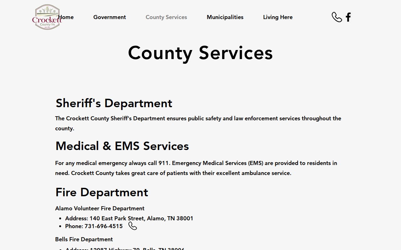 Crockett County court docket county services route