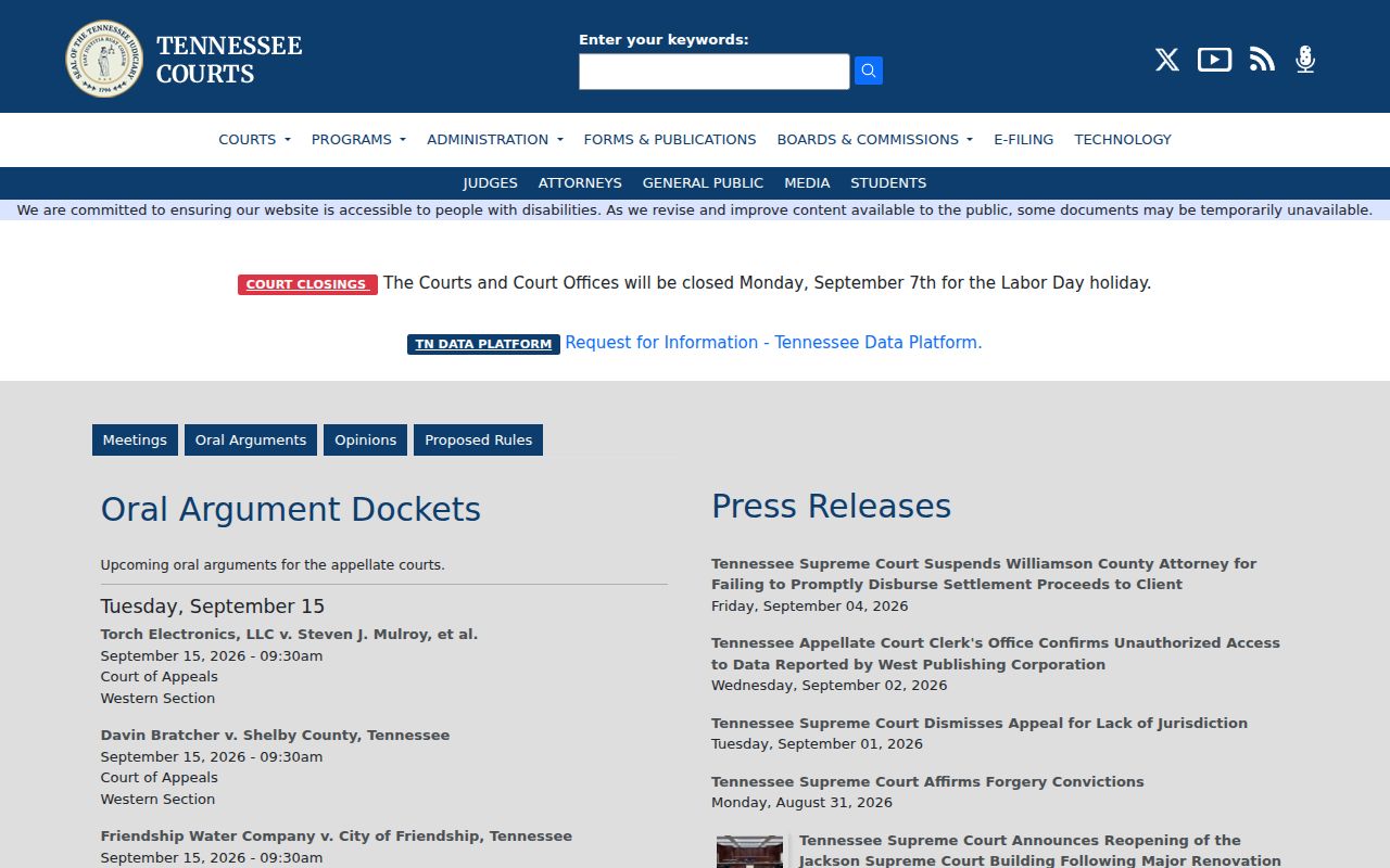 Crockett County court docket Tennessee judiciary navigation