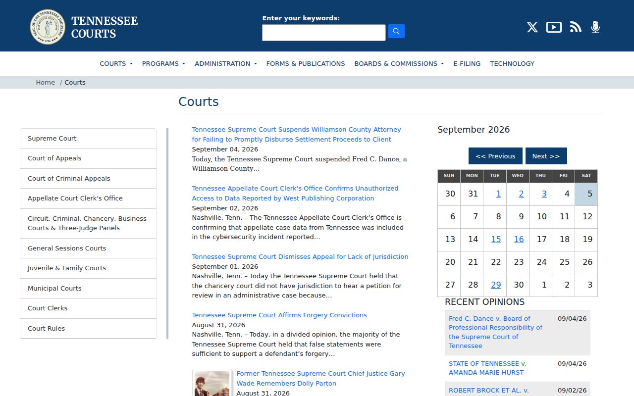 Crockett County court docket Tennessee court structure