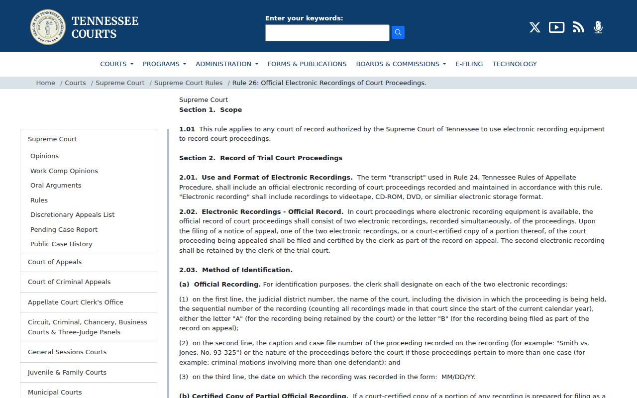 Crockett County traffic court recording rule